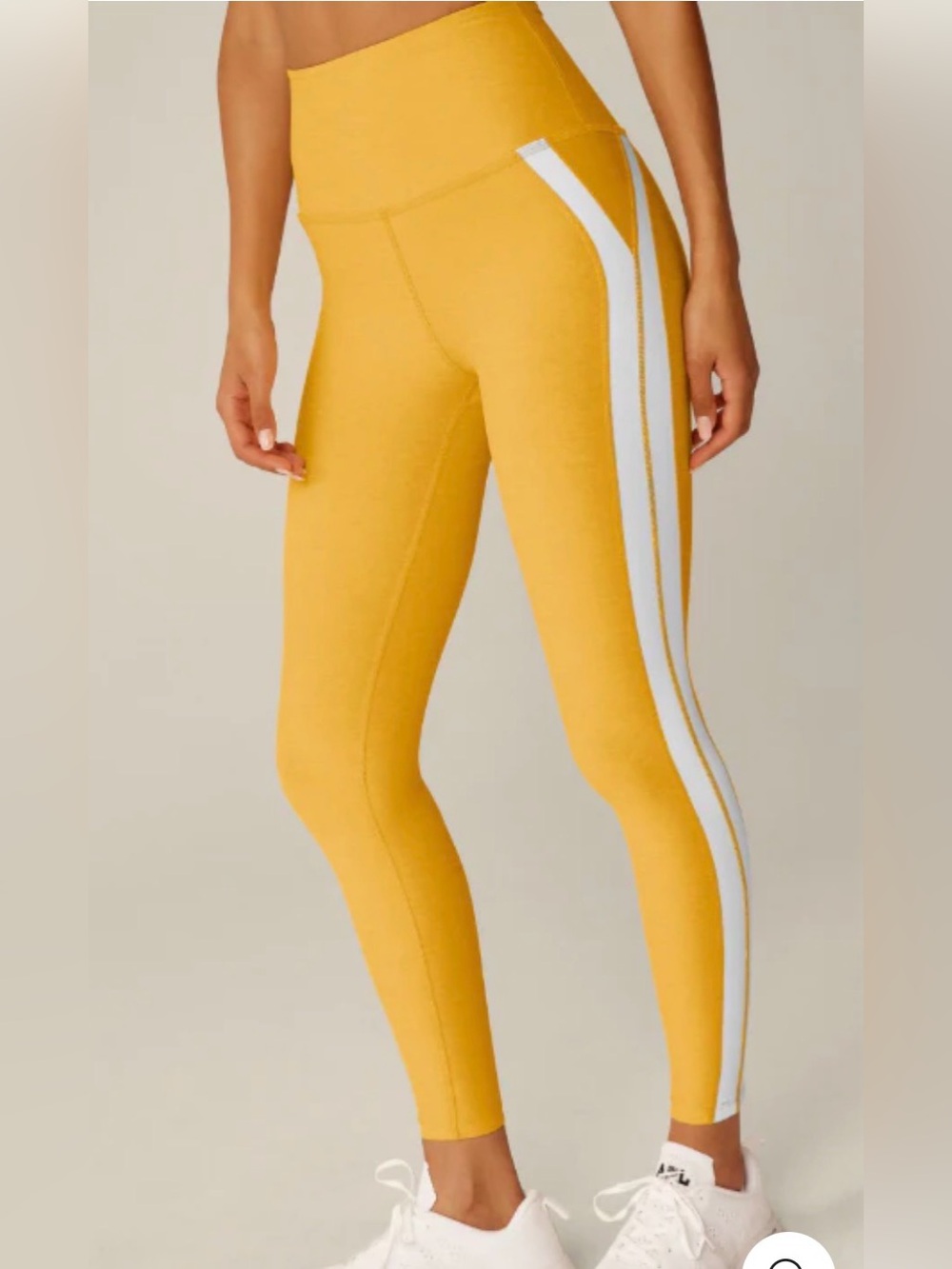 Beyond Yoga Spacedye top line midi Leggings Yellow with White Side Stripes M